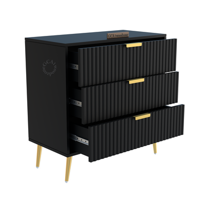 Furnitell  3 Drawer Chestor -black | 5 Years Warranty