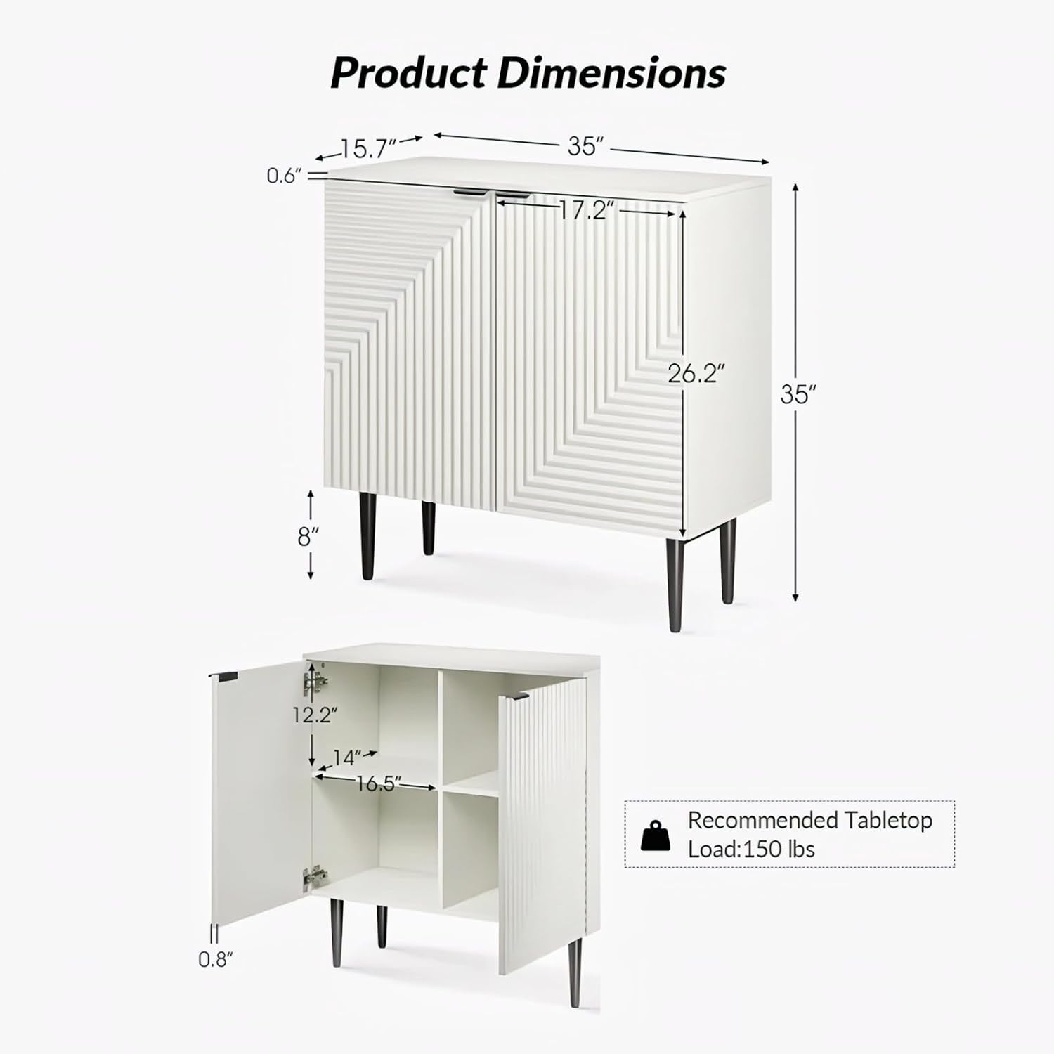 White Fluted Sideboard Cabinet | Modern Storage Furnitell
