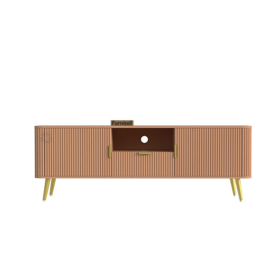 Walnut Brown Fluted TV Unit | Modern Storage Cabinet Furnitell