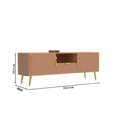 Walnut Brown Fluted TV Unit | Modern Storage Cabinet Furnitell