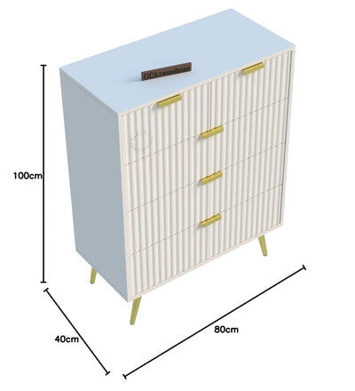 White Fluted 4-Drawer Storage Cabinet | Modern Design Furnitell