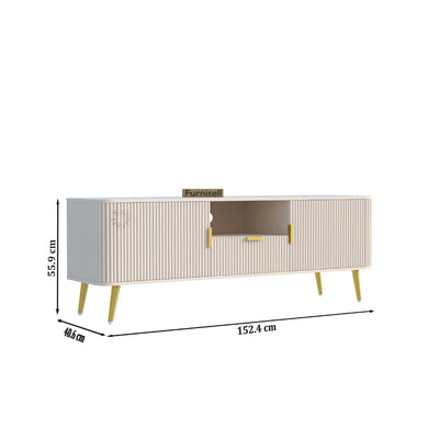 White Fluted TV Unit with Storage | Modern Design furnitell