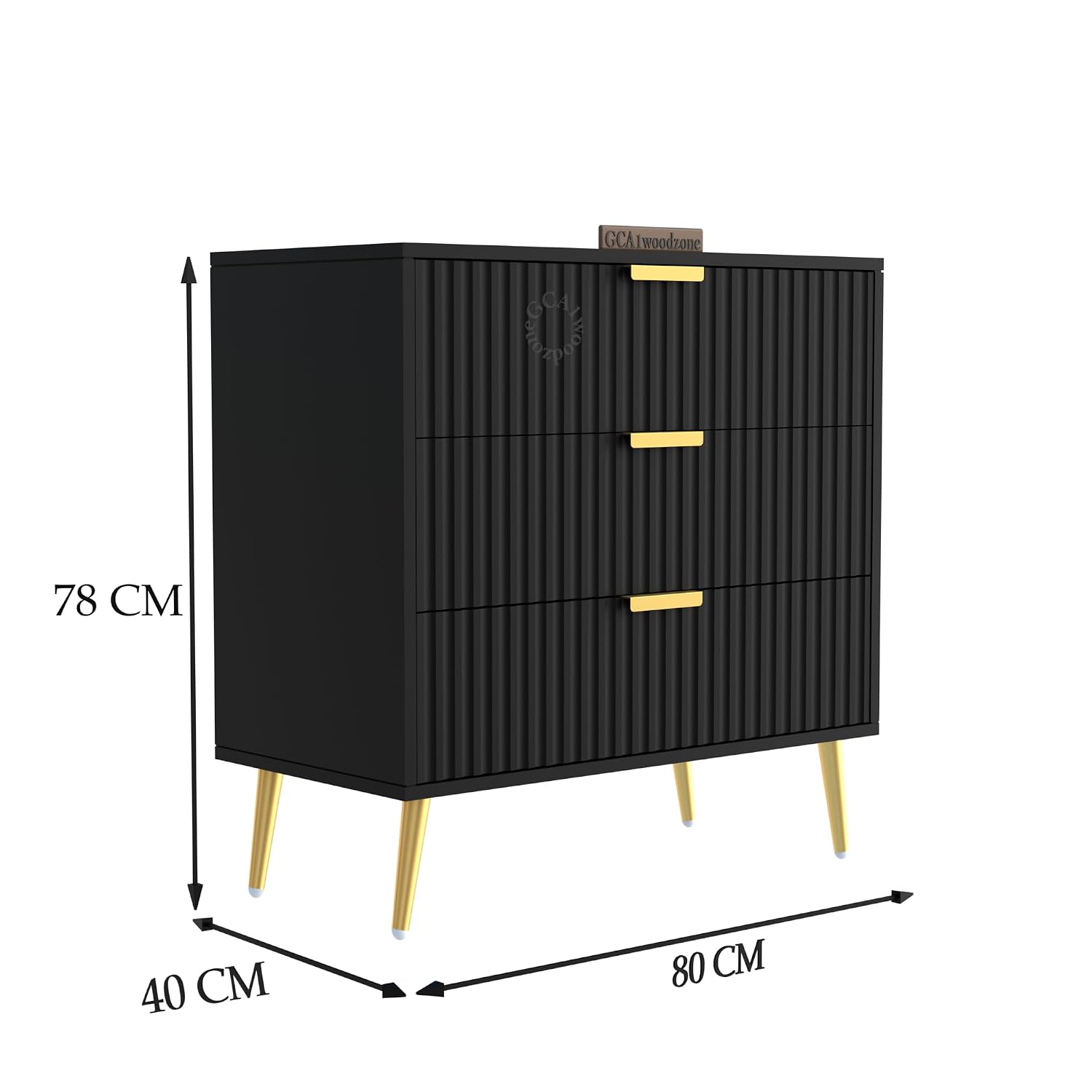 Black Fluted 3-Drawer Storage Cabinet | Modern Design furnitell