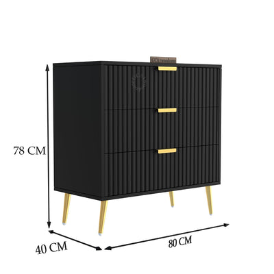 Black Fluted 3-Drawer Storage Cabinet | Modern Design furnitell