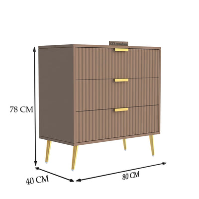 Beige Fluted 3-Drawer Storage Cabinet | Modern Design furnitell
