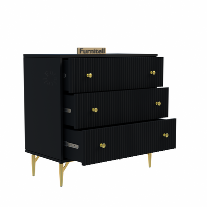 Furnitell Noir Elegance 3-Drawer Chest – Matte Black Furnitell