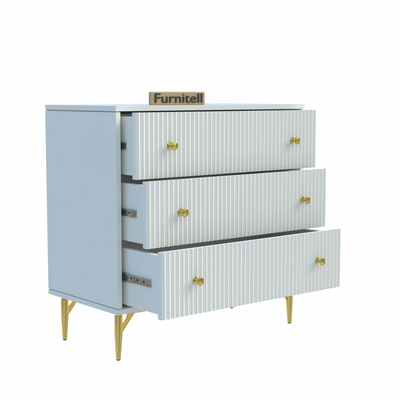 Furnitell Clara 3-Drawer Fluted Dresser – White & Gold Furnitell
