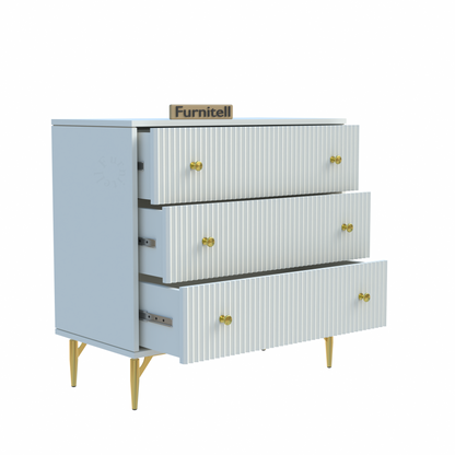 Furnitell Clara 3-Drawer Fluted Dresser – White & Gold Furnitell