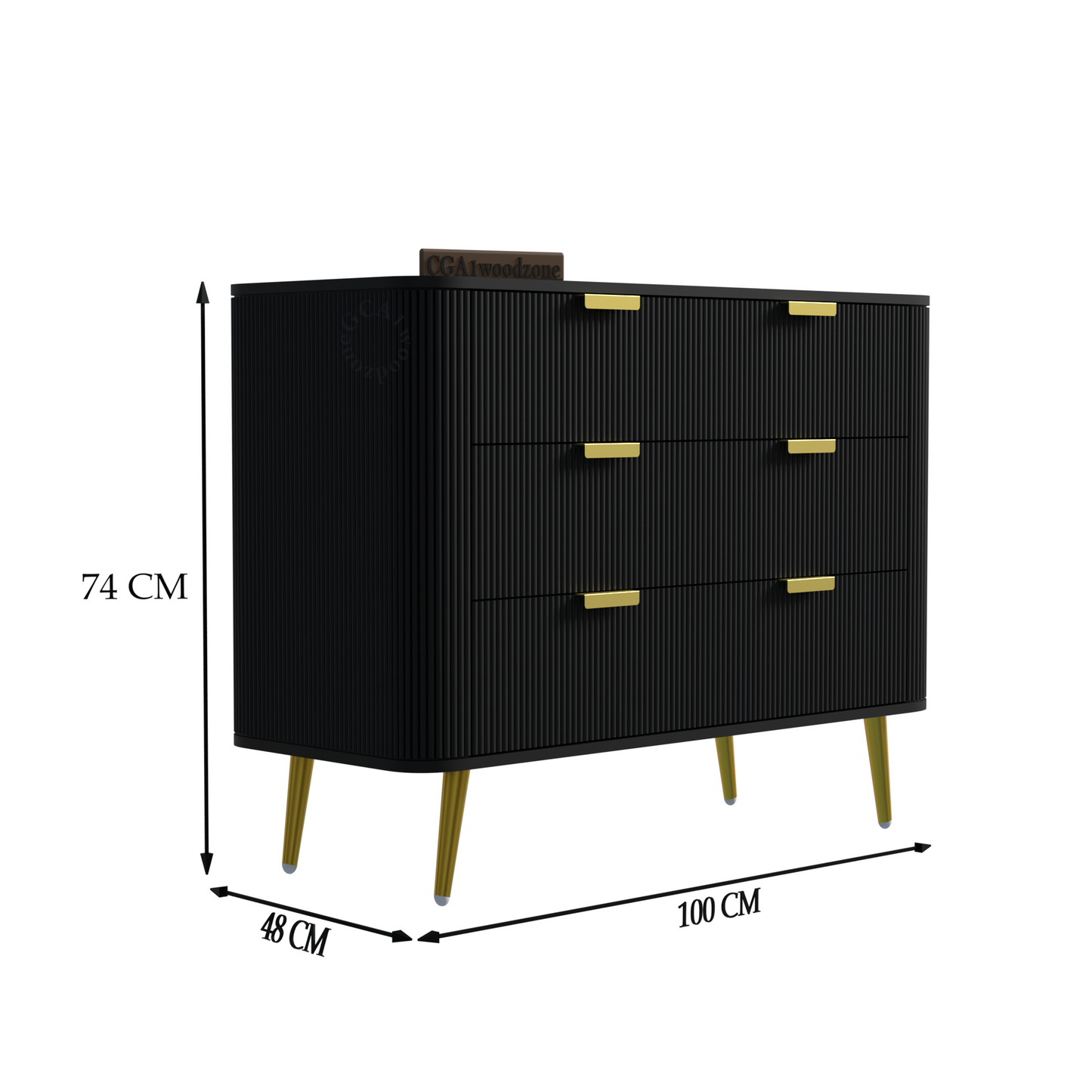 FURNITELL RR  3 DRAWER CHEST -BLACK Furnitell