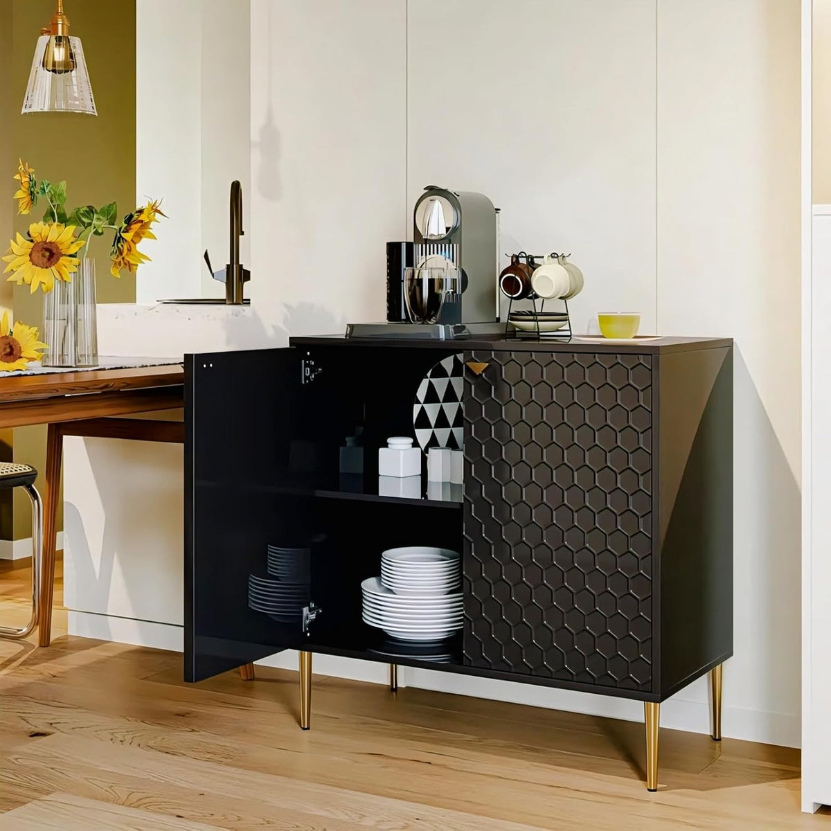 Black Honeycomb Sideboard Cabinet | Modern Storage Furnitell