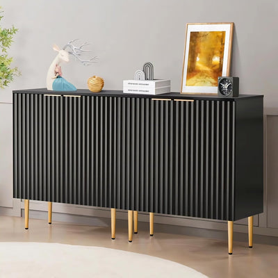 Black Fluted Sideboard Cabinet | Modern Storage Cabinet Furnitell