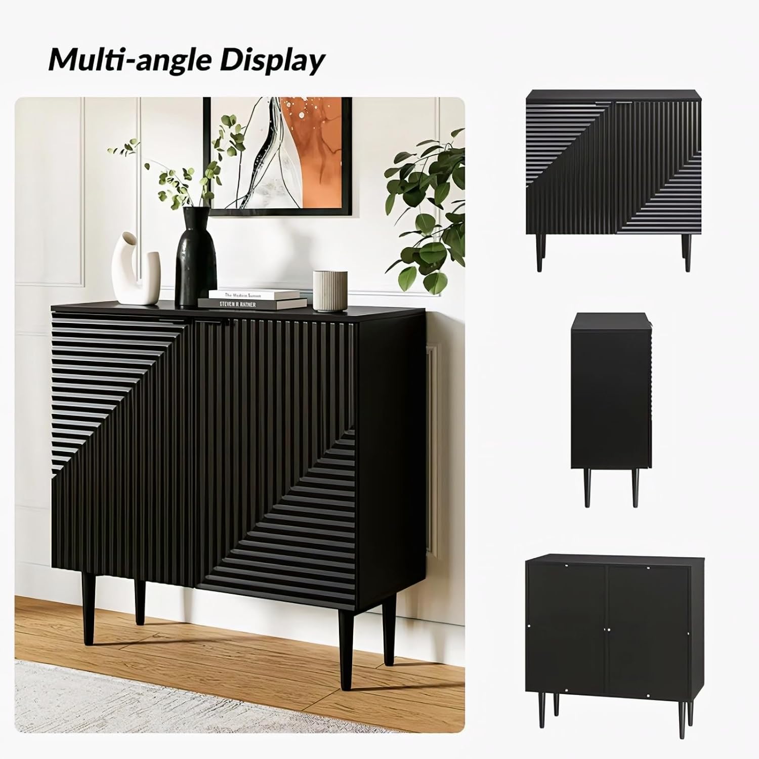 Black Geometric Fluted Sideboard Cabinet | Modern Storage furnitell