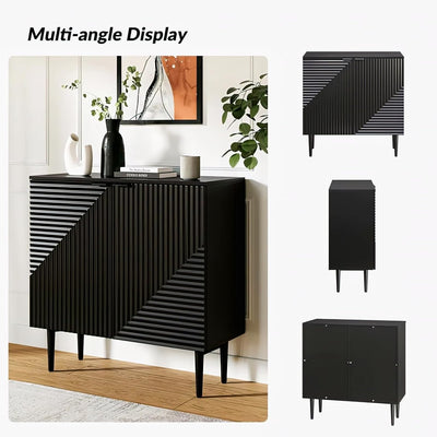 Black Geometric Fluted Sideboard Cabinet | Modern Storage furnitell