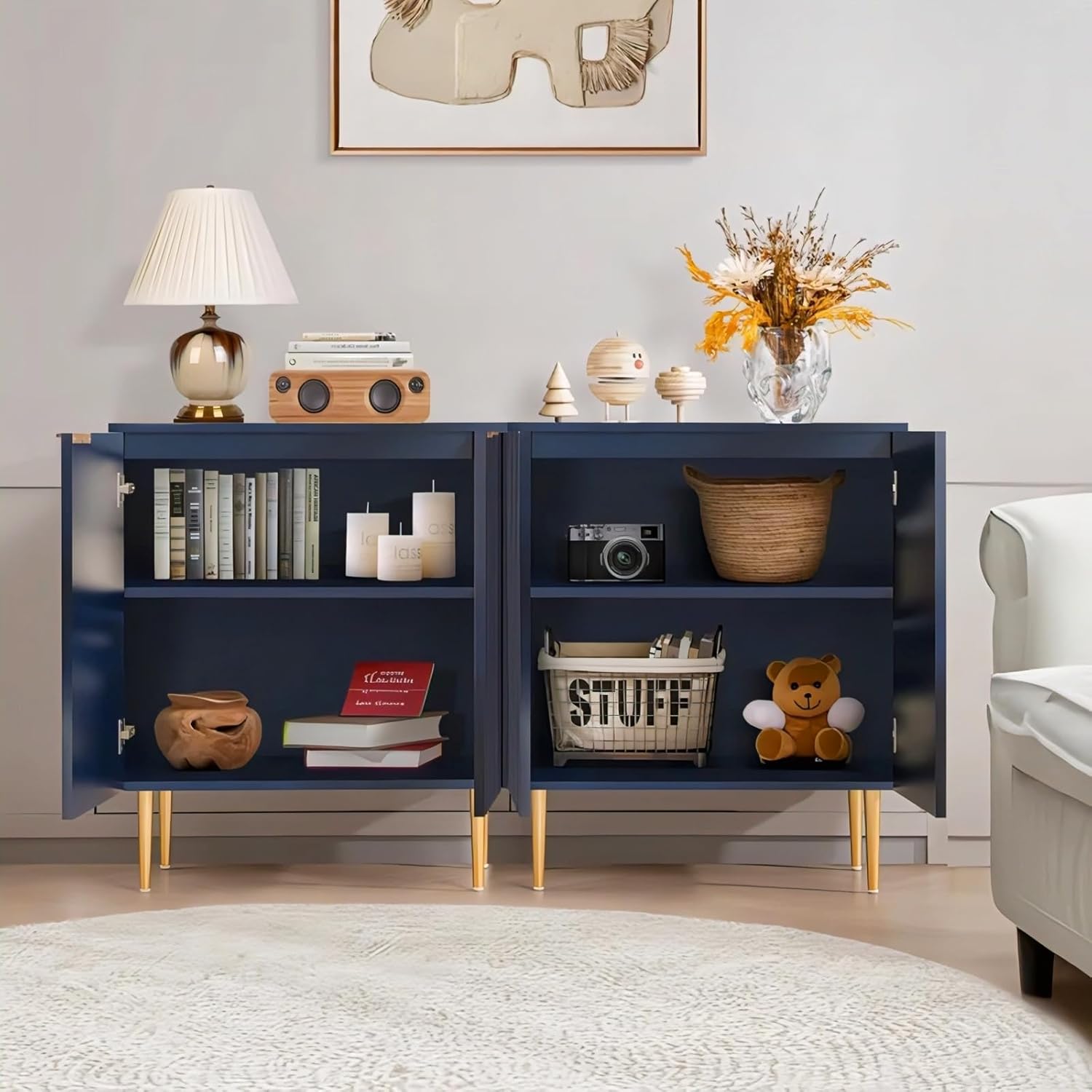 Navy Blue Fluted Sideboard Cabinet | Modern Storage Furnitell