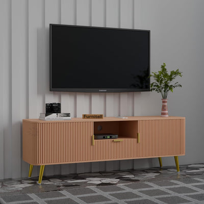 Walnut Brown Fluted TV Unit | Modern Storage Cabinet Furnitell