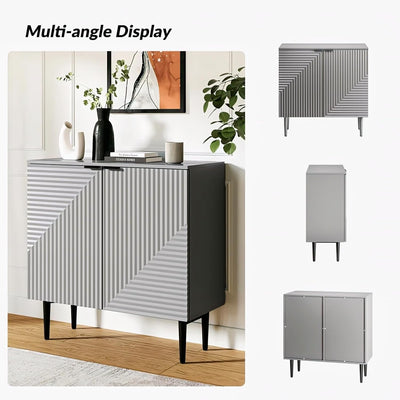 White Geometric Fluted Sideboard Cabinet | Modern Storage Furnitell