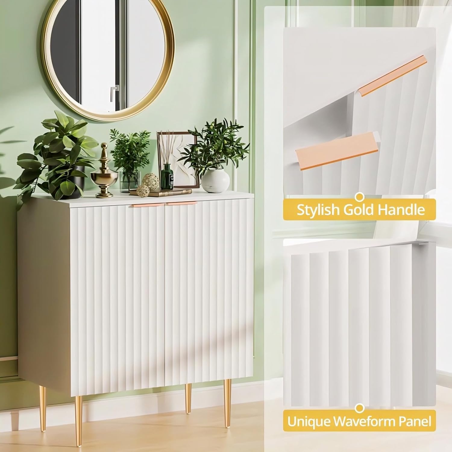 White Fluted Storage Cabinet | Modern Sideboard Furnitell