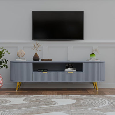 Light Grey Fluted TV Unit | Modern Entertainment Storage Furnitell