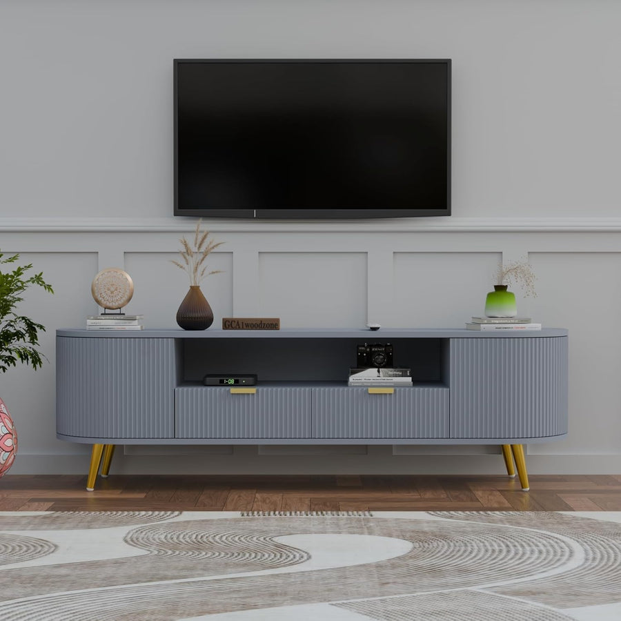 Light Grey Fluted TV Unit | Modern Entertainment Storage Furnitell