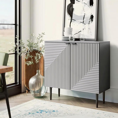 White Geometric Fluted Sideboard Cabinet | Modern Storage Furnitell
