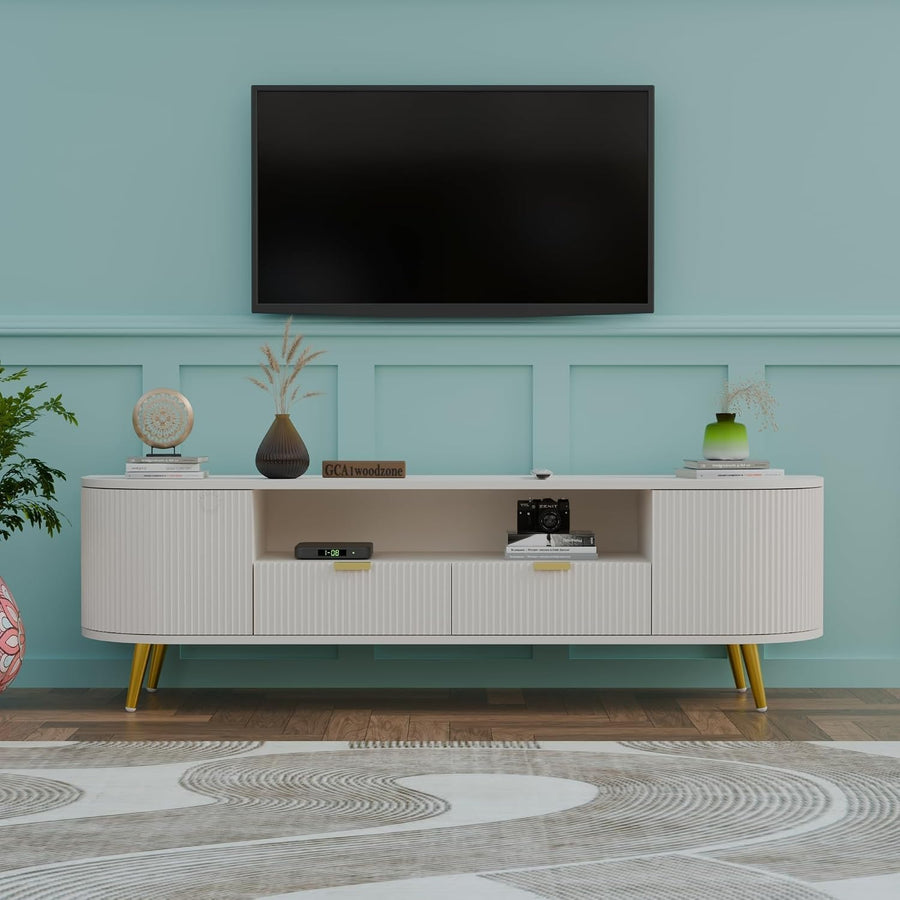 White Fluted TV Unit with Storage | Modern TV Stand furnitell