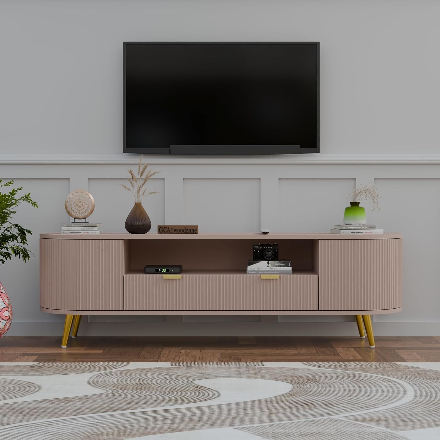 Pink Fluted TV Unit with Storage | Modern TV Stand furnitell