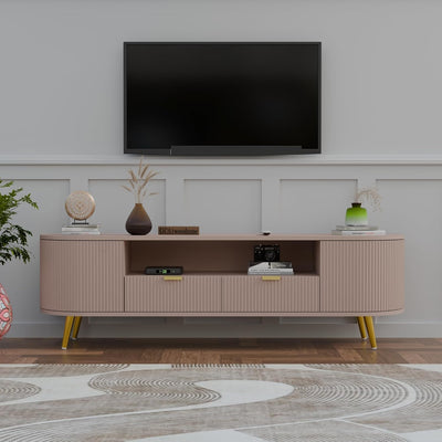 Pink Fluted TV Unit with Storage | Modern TV Stand furnitell