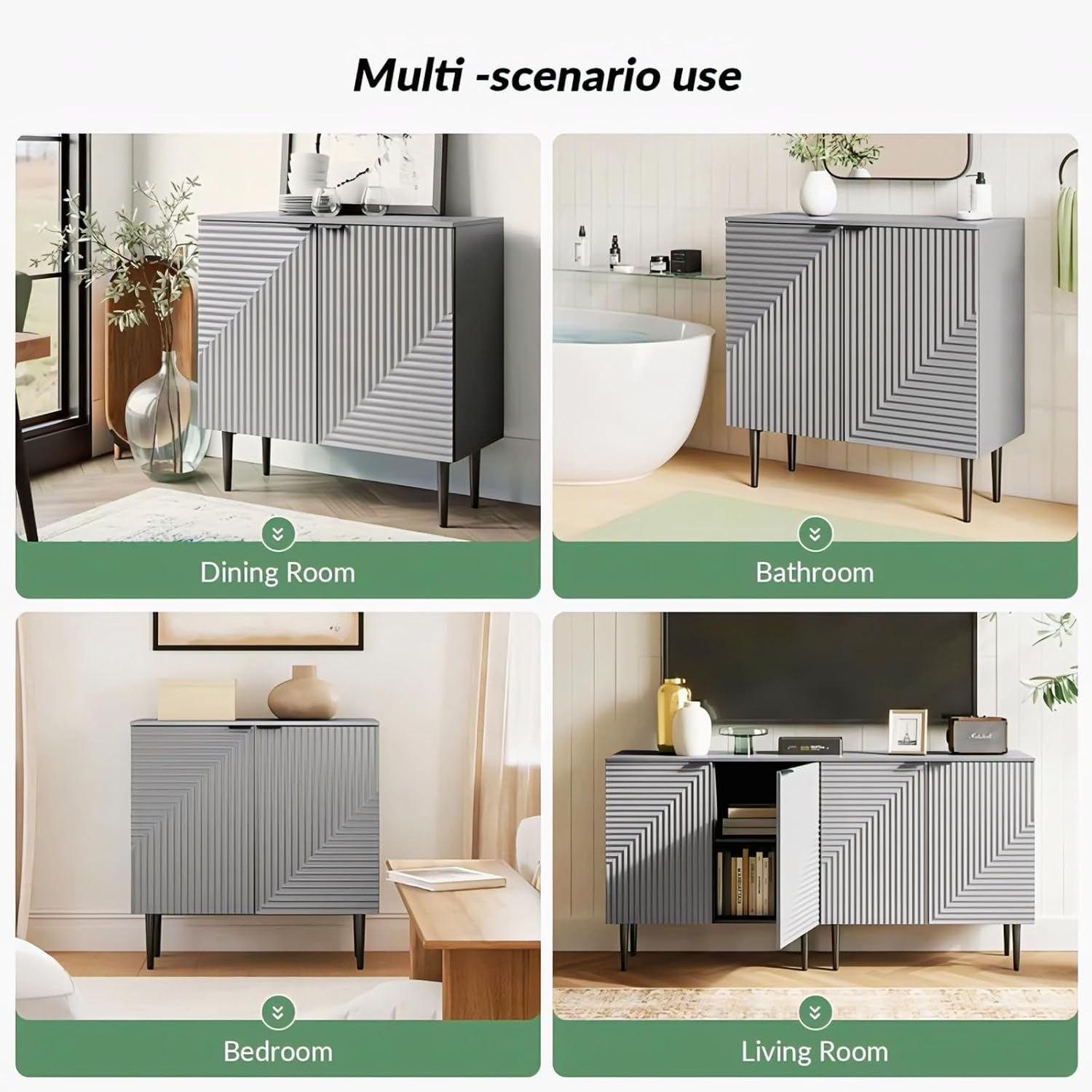 White Geometric Fluted Sideboard Cabinet | Modern Storage Furnitell