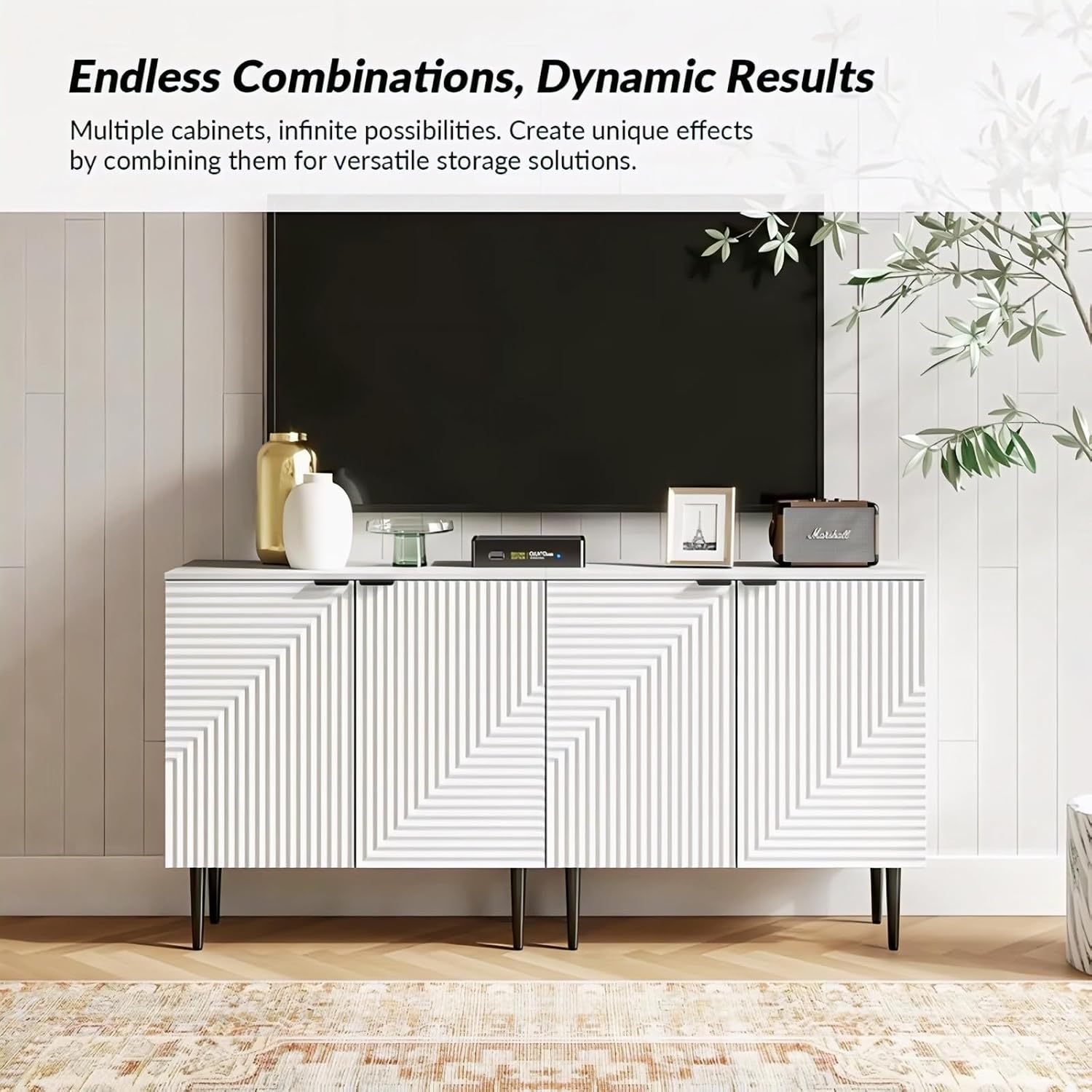 White Fluted Sideboard Cabinet | Modern Storage Furnitell