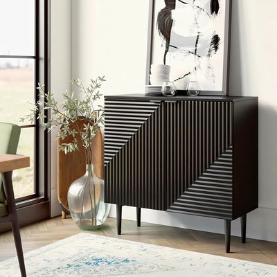 Black Geometric Fluted Sideboard Cabinet | Modern Storage furnitell