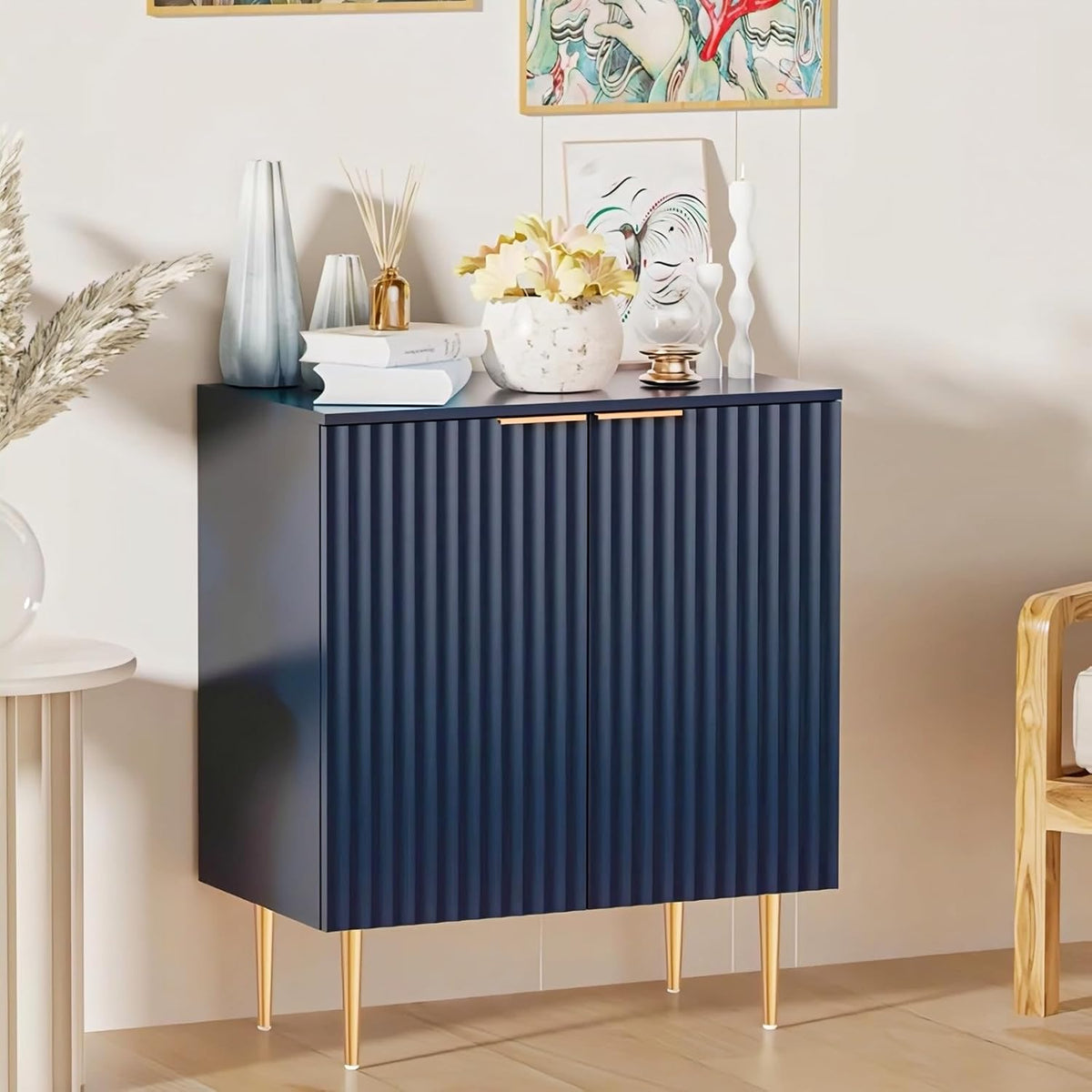 Navy Blue Fluted Sideboard Cabinet | Modern Storage furnitell