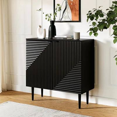 Black Geometric Fluted Sideboard Cabinet | Modern Storage furnitell
