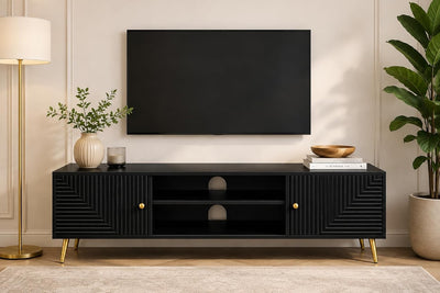 Black Geometric Fluted TV Unit | Modern Storage furnitell