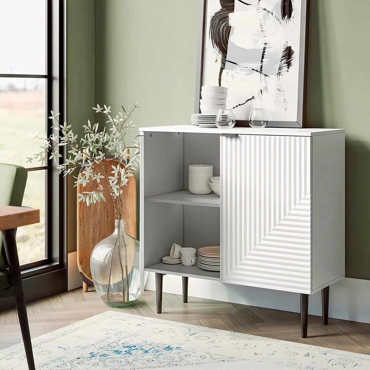 White Fluted Sideboard Cabinet | Modern Storage Furnitell