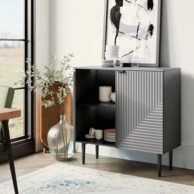 White Geometric Fluted Sideboard Cabinet | Modern Storage Furnitell