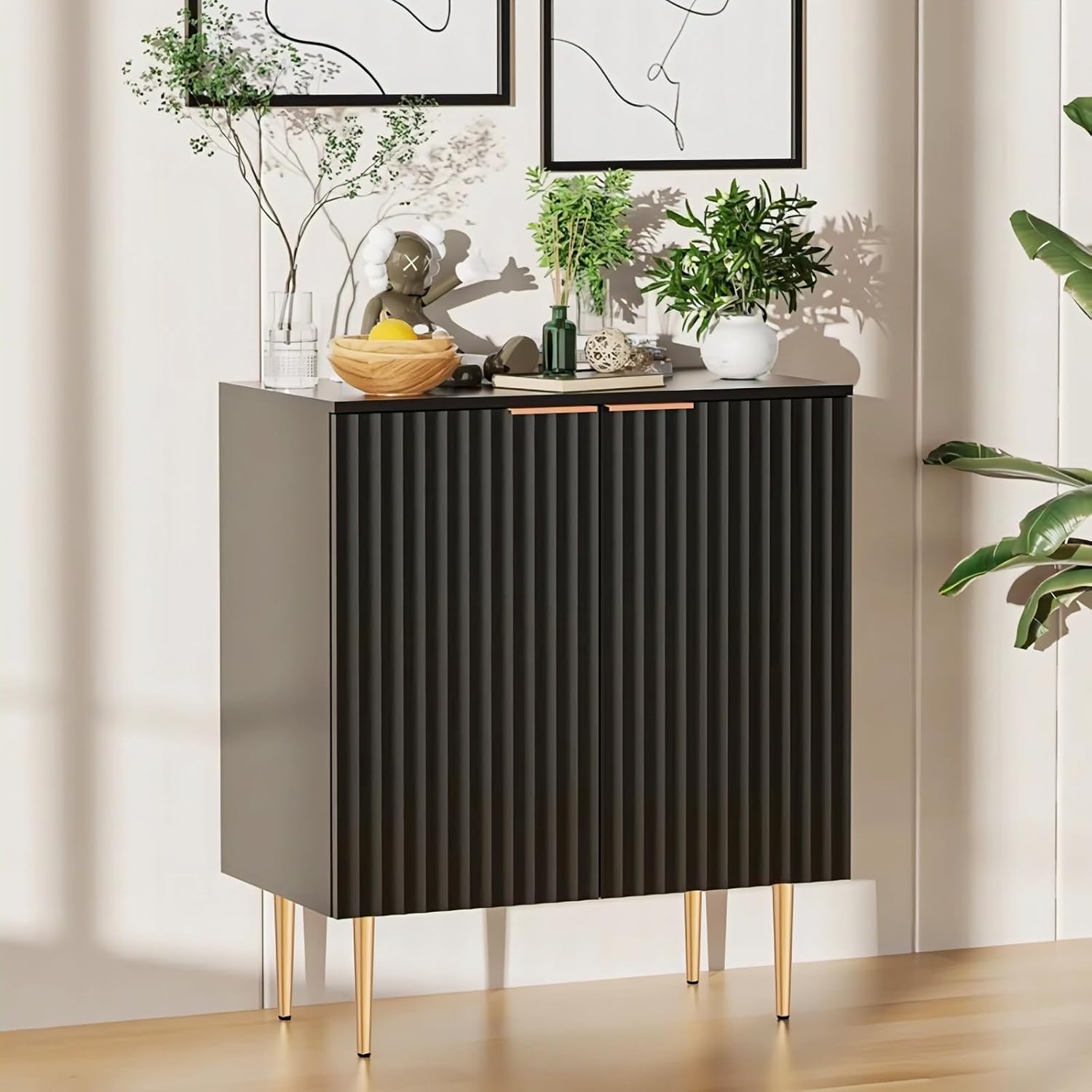 Black Fluted Sideboard Cabinet | Modern Storage Furnitell