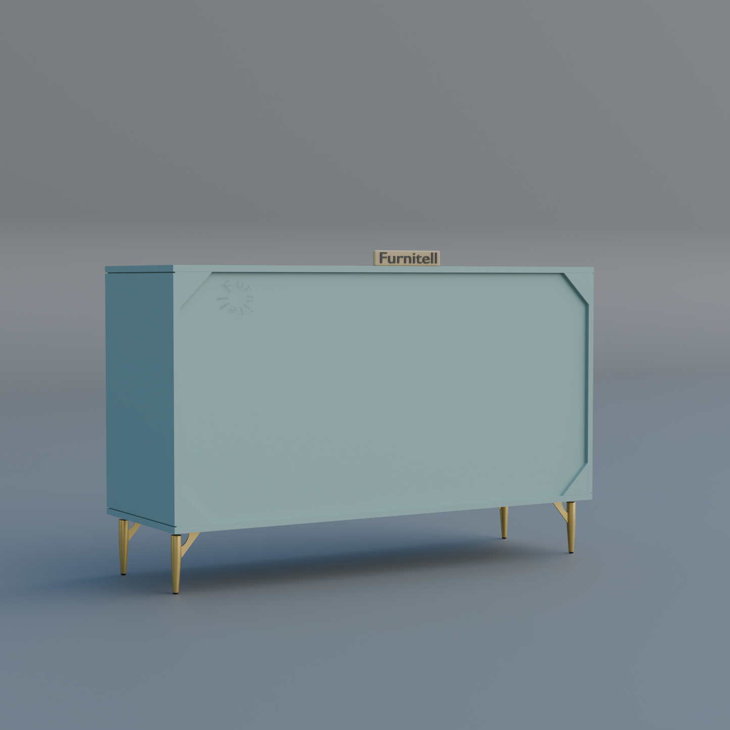 Fluted 6-Drawer Dresser – Dusty Blue & Gold Furnitell