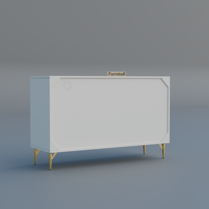 Fluted 6-Drawer Dresser – Crisp White & Gold Furnitell