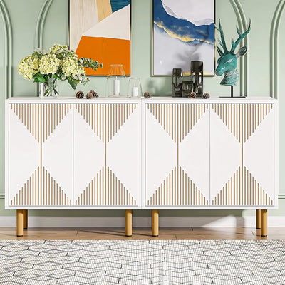 White Geometric Slatted Sideboard Cabinet | Modern Storage Furnitell