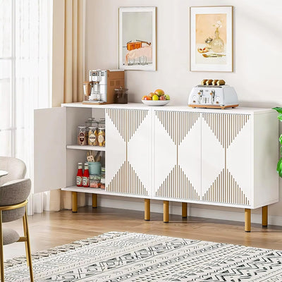 White Geometric Slatted Sideboard Cabinet | Modern Storage Furnitell