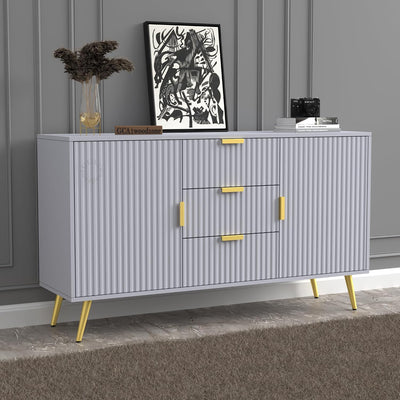 White Fluted Sideboard Cabinet with Drawers | Modern Storage Furnitell