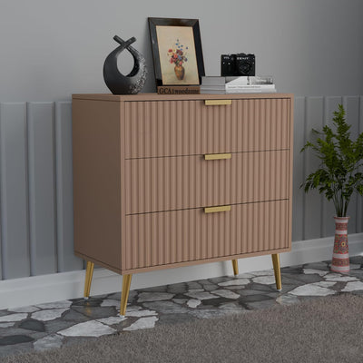 Beige Fluted 3-Drawer Storage Cabinet | Modern Design furnitell