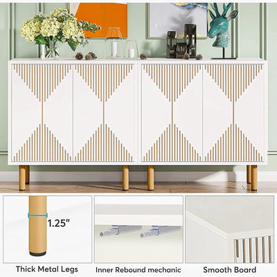 White Geometric Slatted Sideboard Cabinet | Modern Storage Furnitell