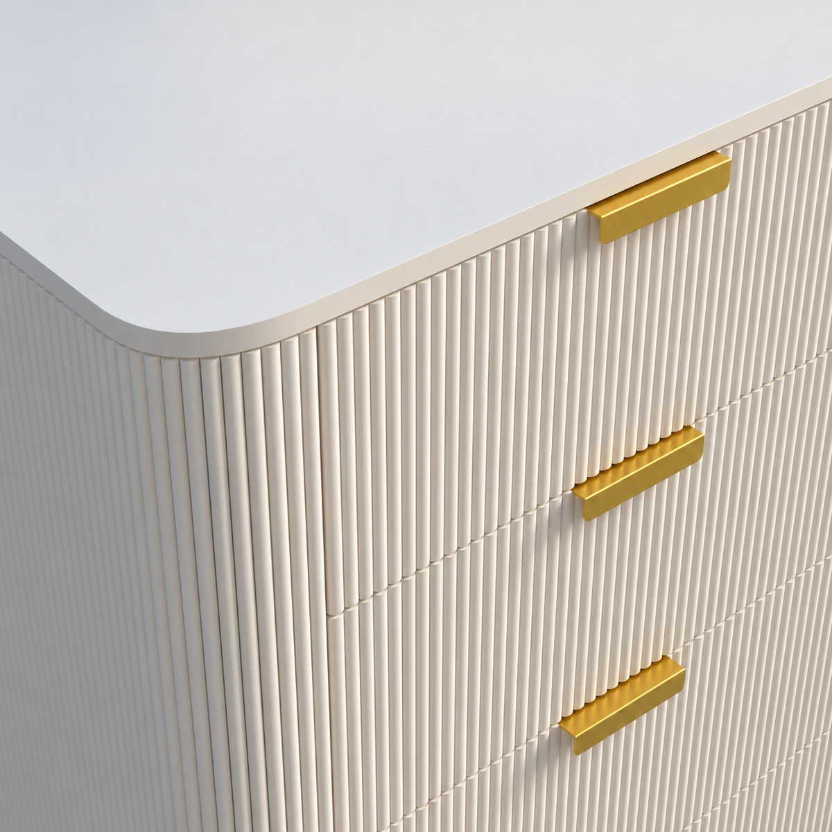 White Fluted 4 Drawer Chest with Golden Handles furnitell