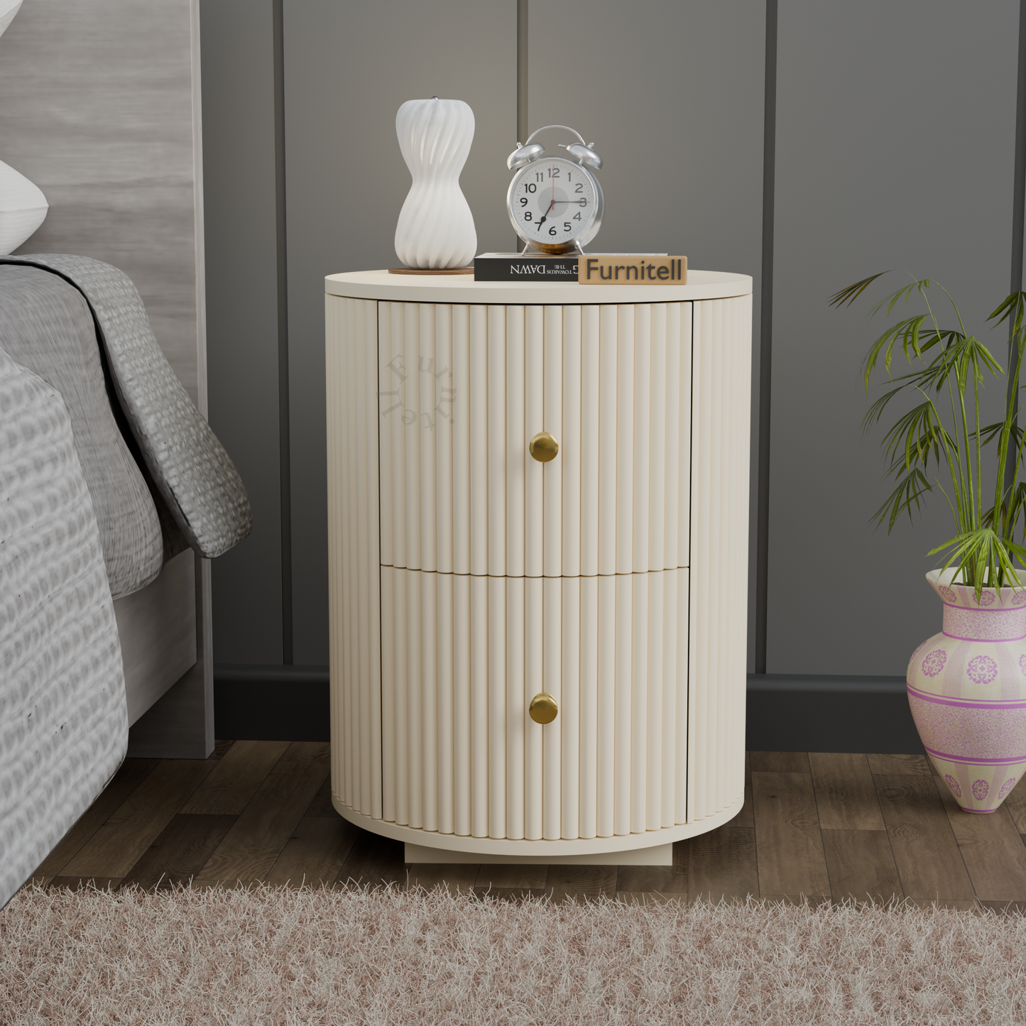 FURNITELL BED SIDE TABEL-WHITE Furnitell