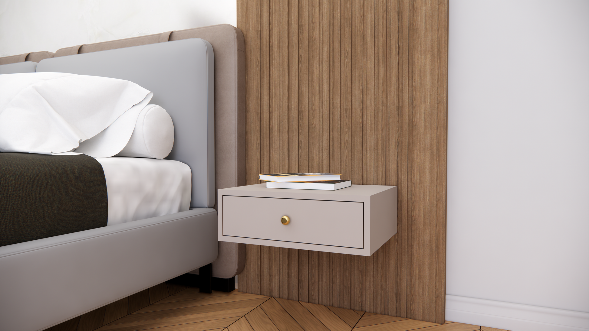 FURNITELL WELLMOUNT BED SIDE-BEIGE Furnitell