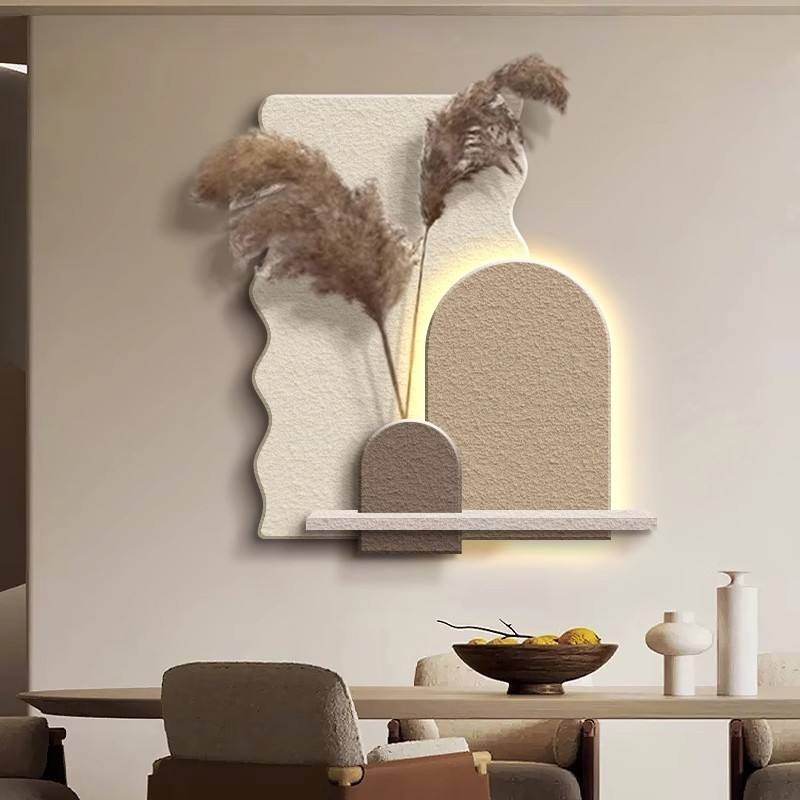 Sandstone LED Wall Art Panel with Pampas Shelf Furnitell