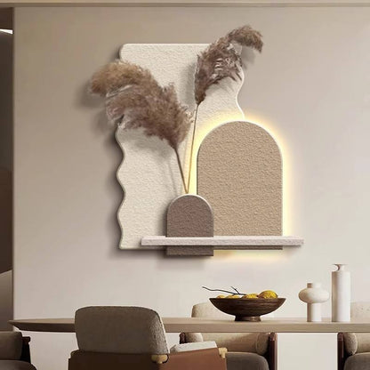 Sandstone LED Wall Art Panel with Pampas Shelf Furnitell