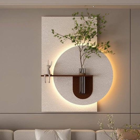 Round Sandstone LED Wall Vase Panel with Shelf Furnitell