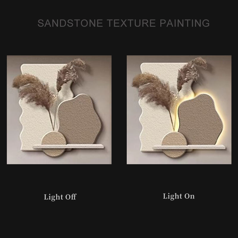 Sandstone LED Wall Art Panel with Pampas Shelf Furnitell